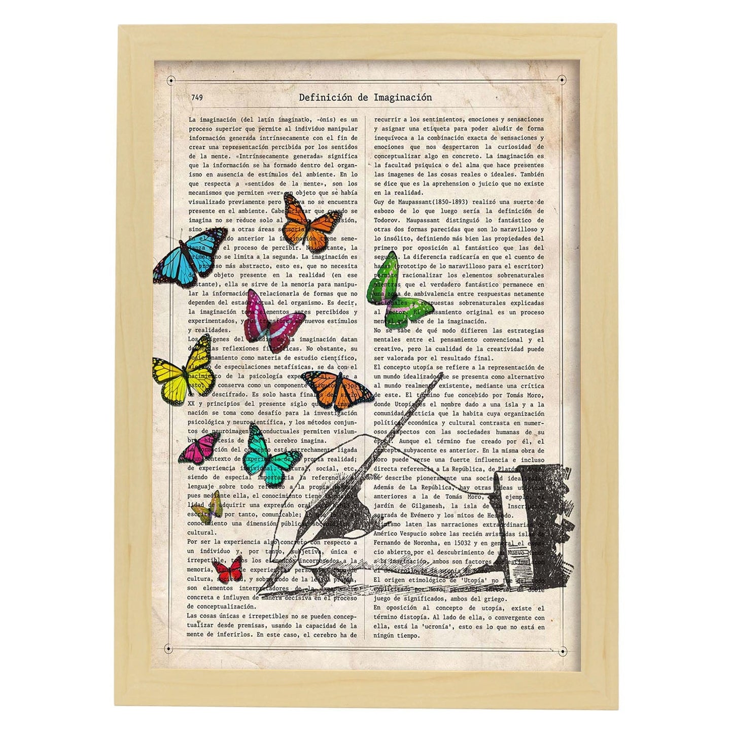 Poster de Mano escribiendo. Láminas de mariposas. Decoración de mariposas y polillas.-Artwork-Nacnic-A3-Marco Madera clara-Nacnic Estudio SL
