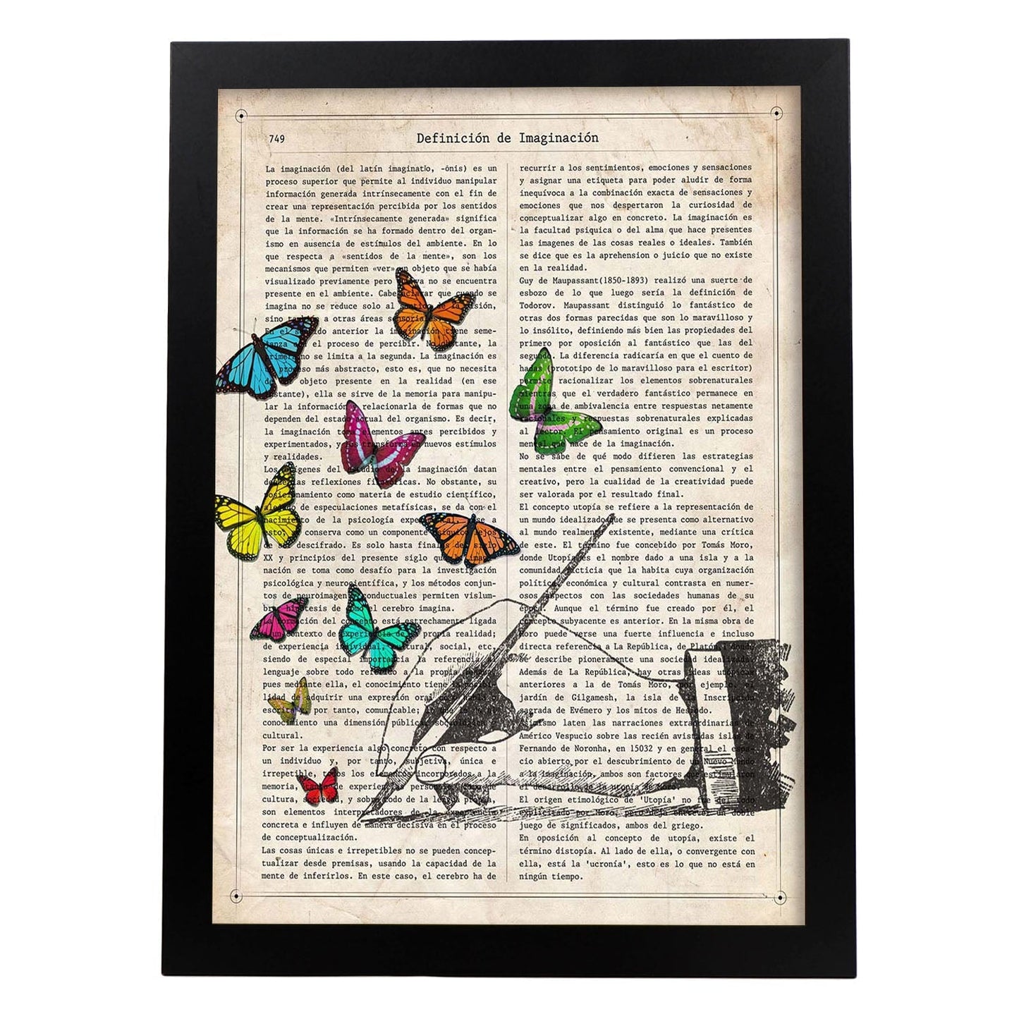 Poster de Mano escribiendo. Láminas de mariposas. Decoración de mariposas y polillas.-Artwork-Nacnic-A3-Marco Negro-Nacnic Estudio SL