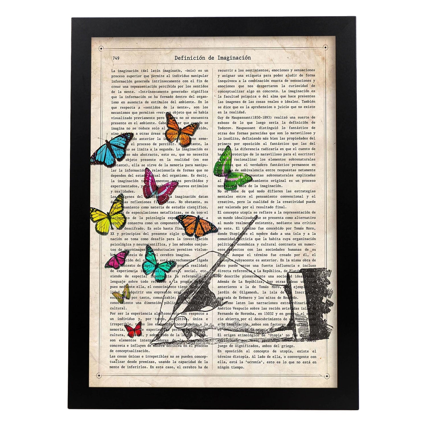 Poster de Mano escribiendo. Láminas de mariposas. Decoración de mariposas y polillas.-Artwork-Nacnic-A4-Marco Negro-Nacnic Estudio SL