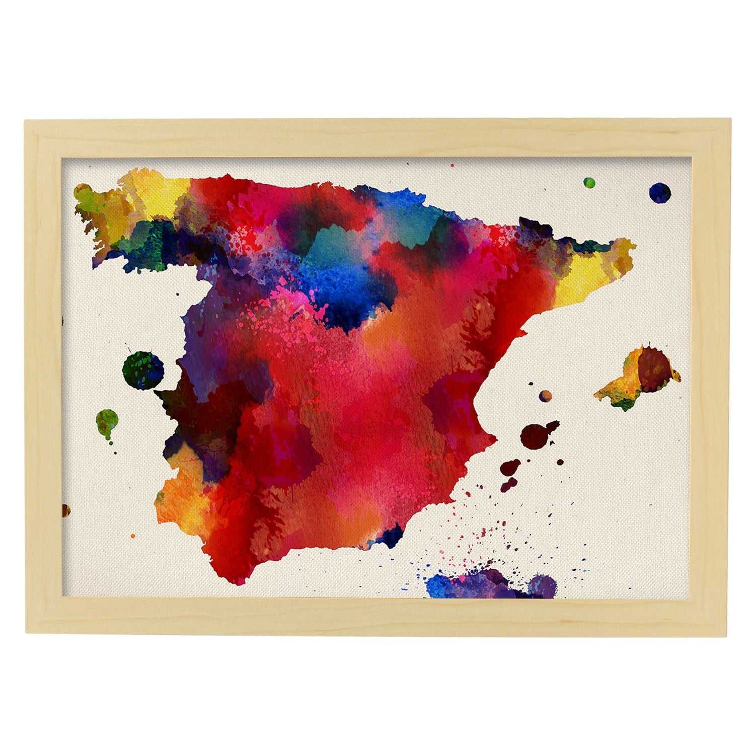 Poster de Mapa España. Láminas e ilustraciones de ciudades, comunidades, y mapas de España.-Artwork-Nacnic-A3-Marco Madera clara-Nacnic Estudio SL
