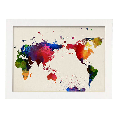 Poster de Mapa mundi. Láminas e ilustraciones de ciudades, comunidades, y mapas de España.-Artwork-Nacnic-A4-Marco Blanco-Nacnic Estudio SL