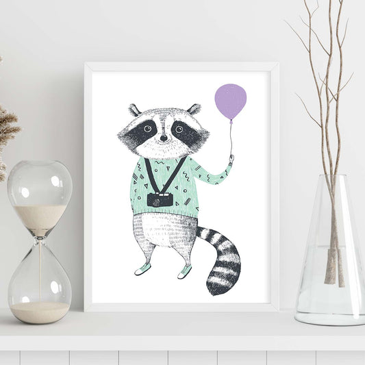 Poster de Mapache con globo. Lámina de animales coloridos.-Artwork-Nacnic-Nacnic Estudio SL