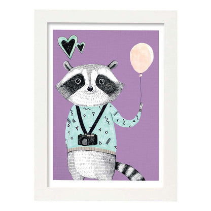 Poster de Mapache lila. Lámina de animales coloridos.-Artwork-Nacnic-A4-Marco Blanco-Nacnic Estudio SL