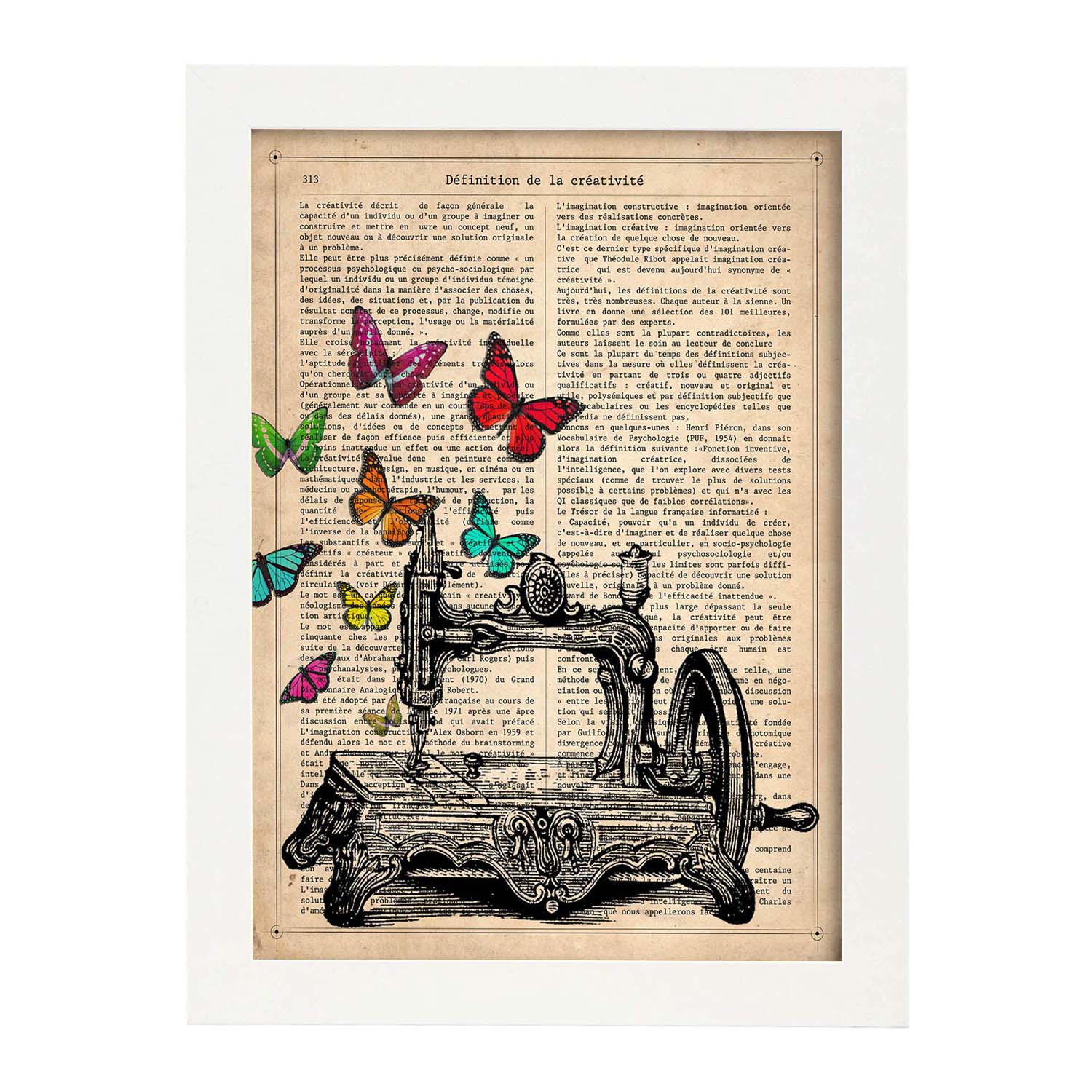 Poster de Maquina de coser. Láminas de mariposas. Decoración de mariposas y polillas.-Artwork-Nacnic-A3-Marco Blanco-Nacnic Estudio SL
