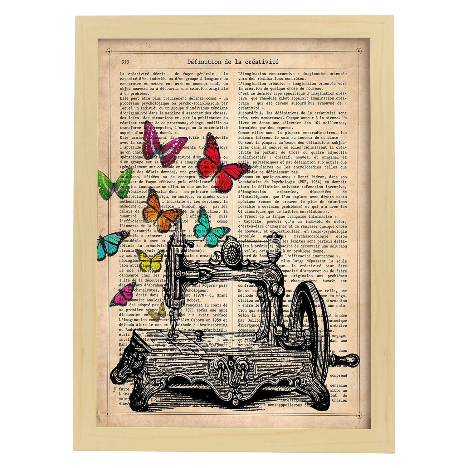 Poster de Maquina de coser. Láminas de mariposas. Decoración de mariposas y polillas.-Artwork-Nacnic-A3-Marco Madera clara-Nacnic Estudio SL
