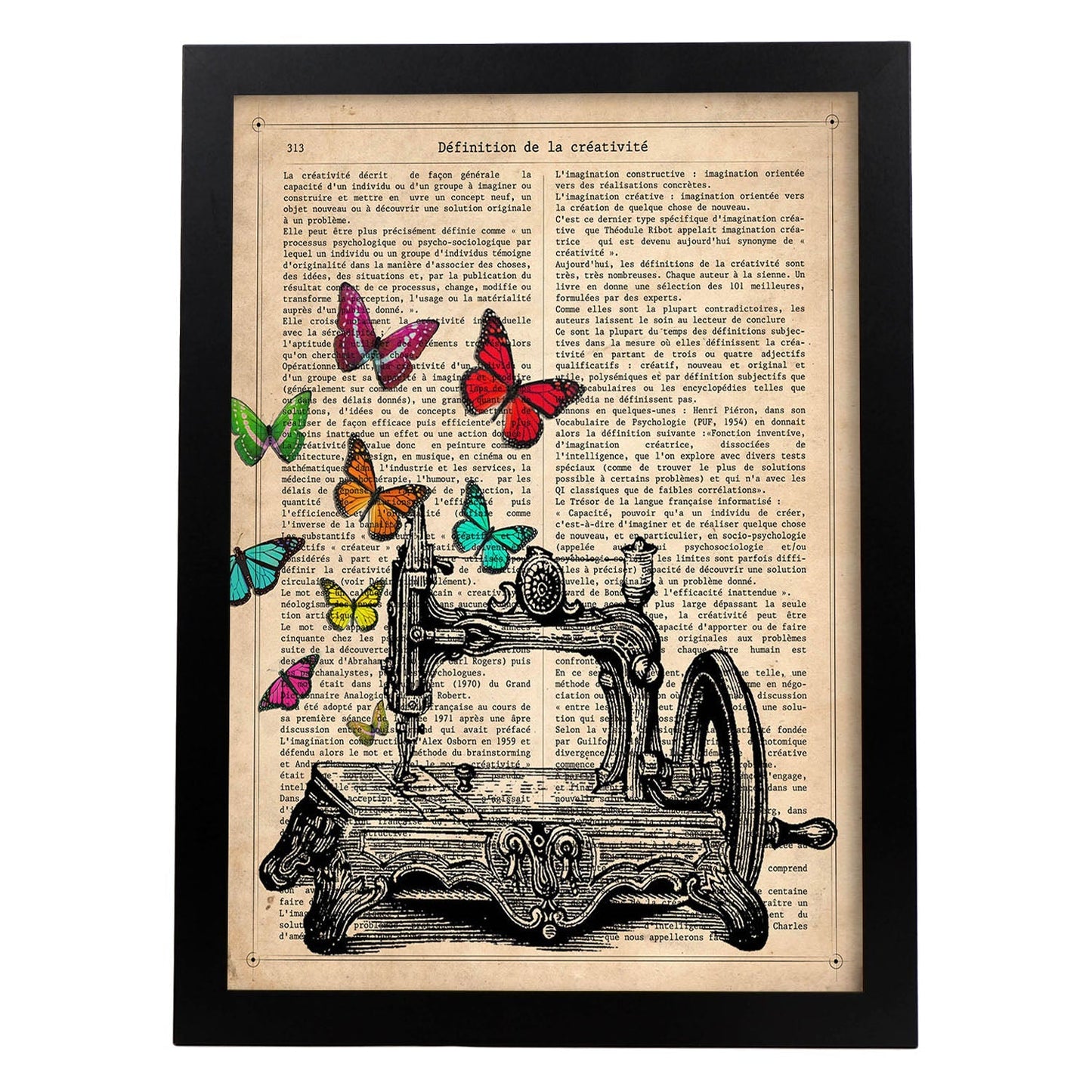 Poster de Maquina de coser. Láminas de mariposas. Decoración de mariposas y polillas.-Artwork-Nacnic-A3-Marco Negro-Nacnic Estudio SL