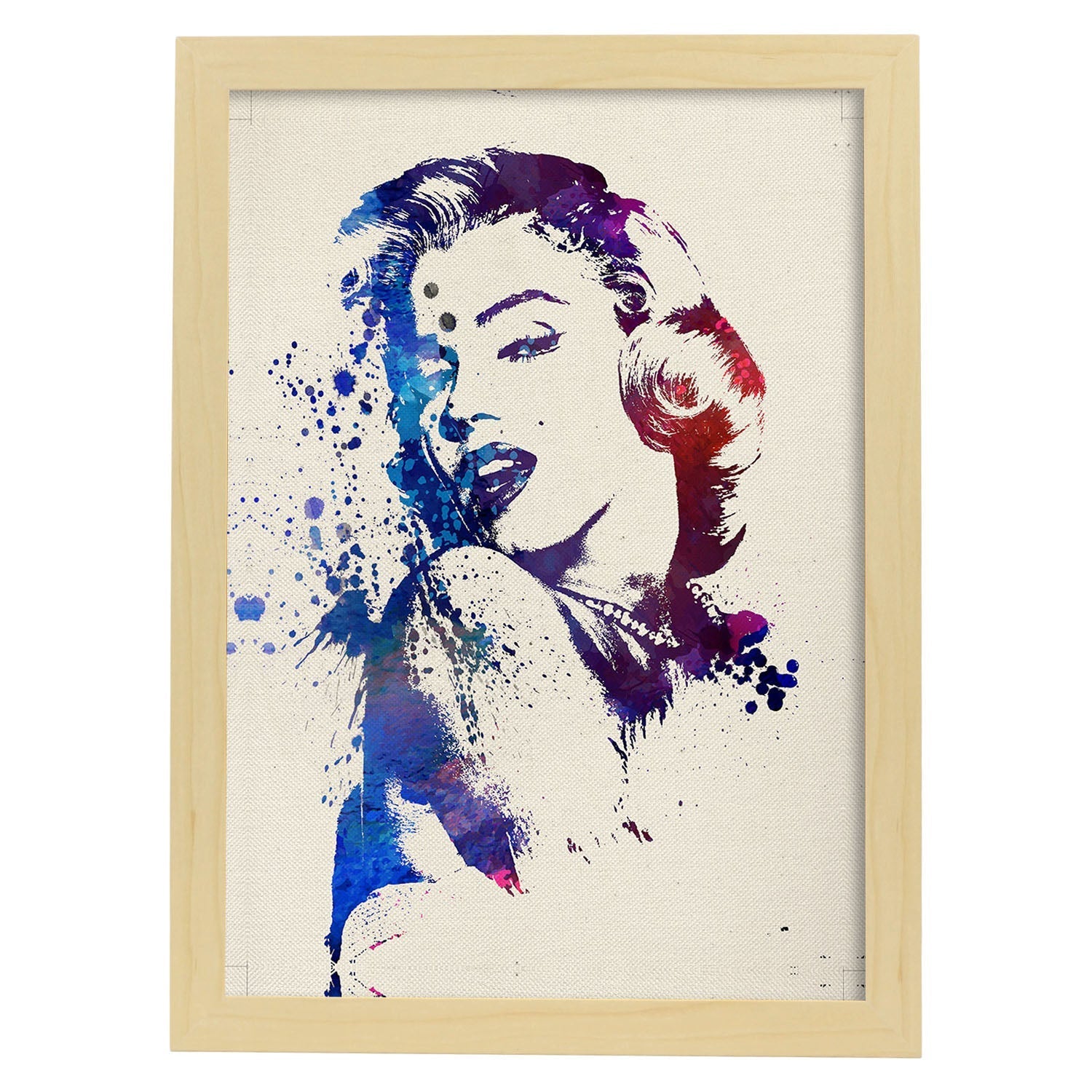 Poster de Marilyn Monroe con diseño acuarela. Mix de láminas con estilo acuarela-Artwork-Nacnic-A3-Marco Madera clara-Nacnic Estudio SL
