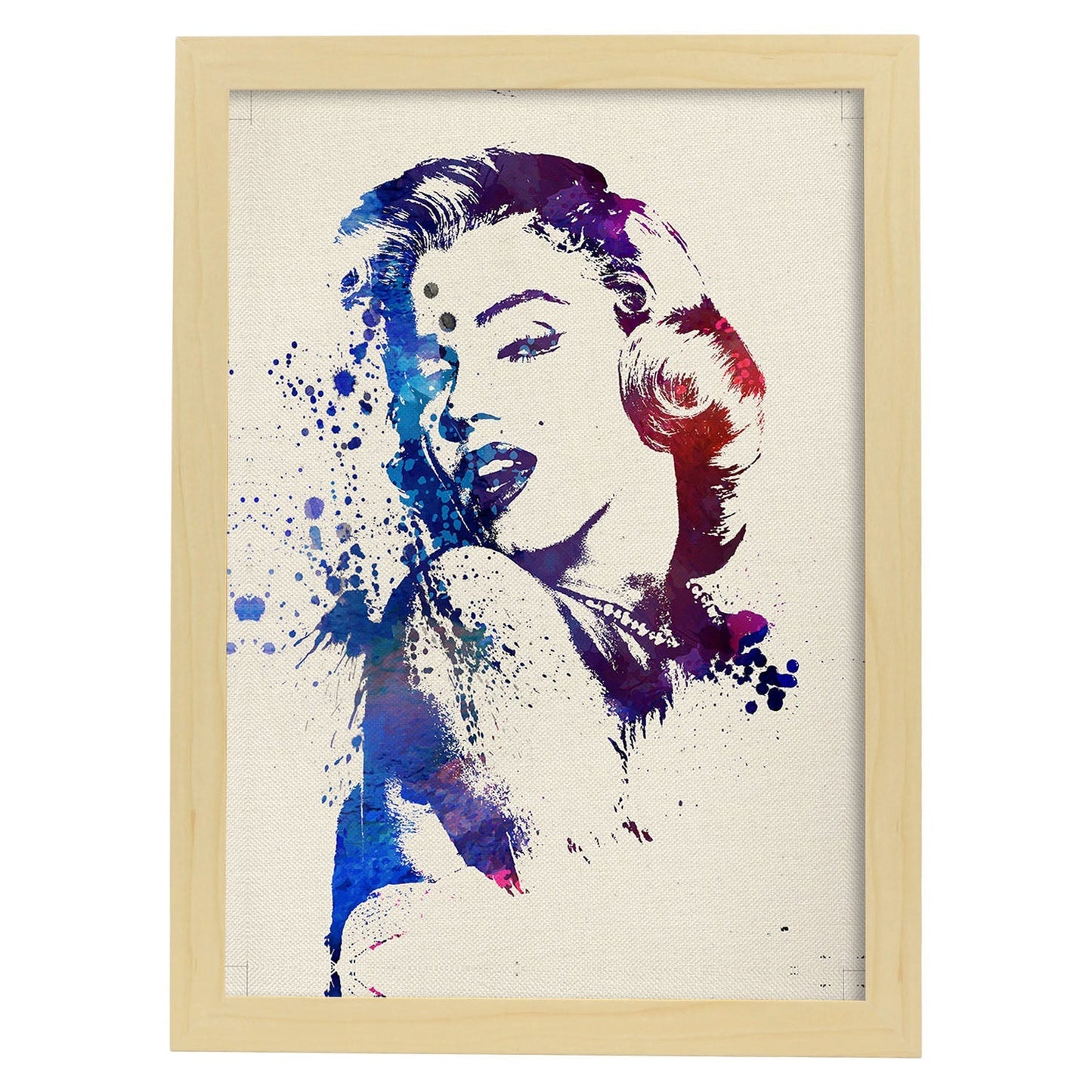 Poster de Marilyn Monroe con diseño acuarela. Mix de láminas con estilo acuarela-Artwork-Nacnic-A4-Marco Madera clara-Nacnic Estudio SL