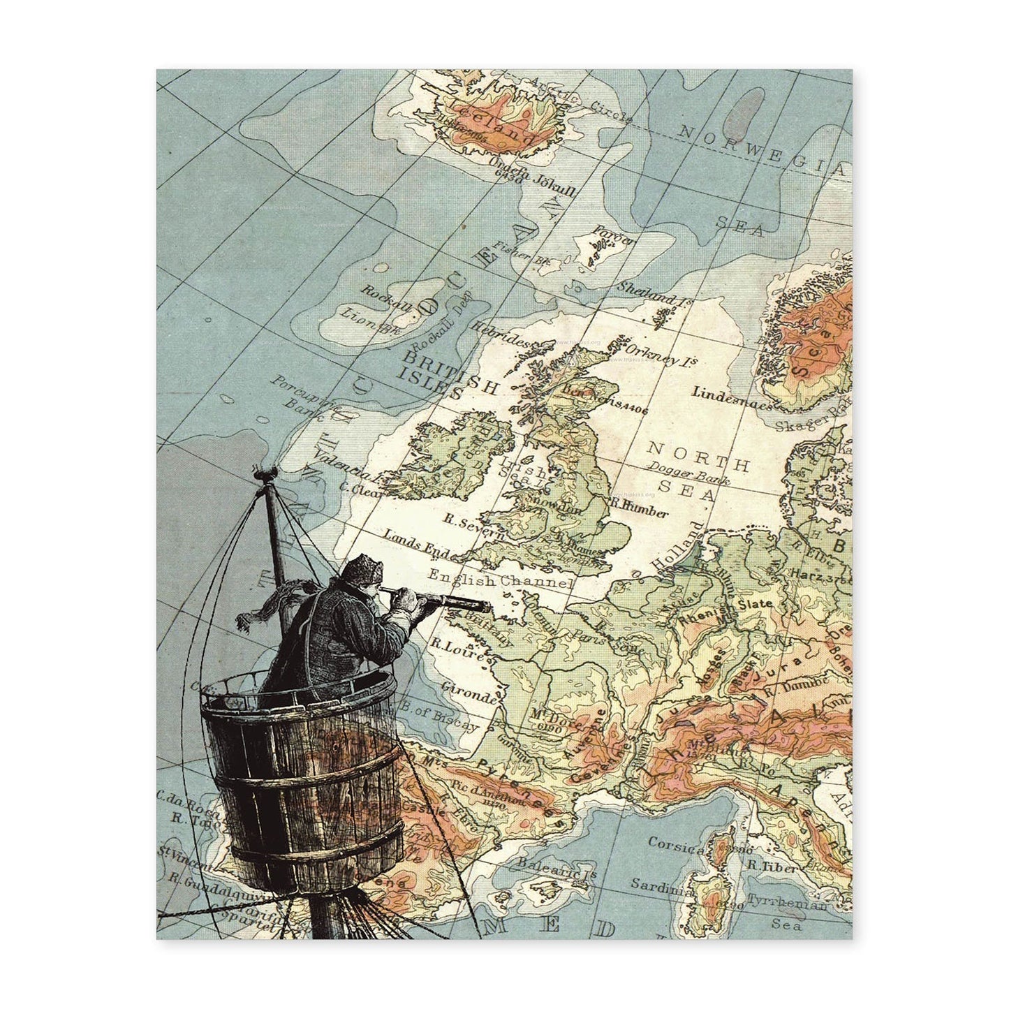 Poster de Marinero con catalejo. Láminas de mapas del mundo. Decoración con mapas e imágenes vintage.-Artwork-Nacnic-A4-Sin marco-Nacnic Estudio SL