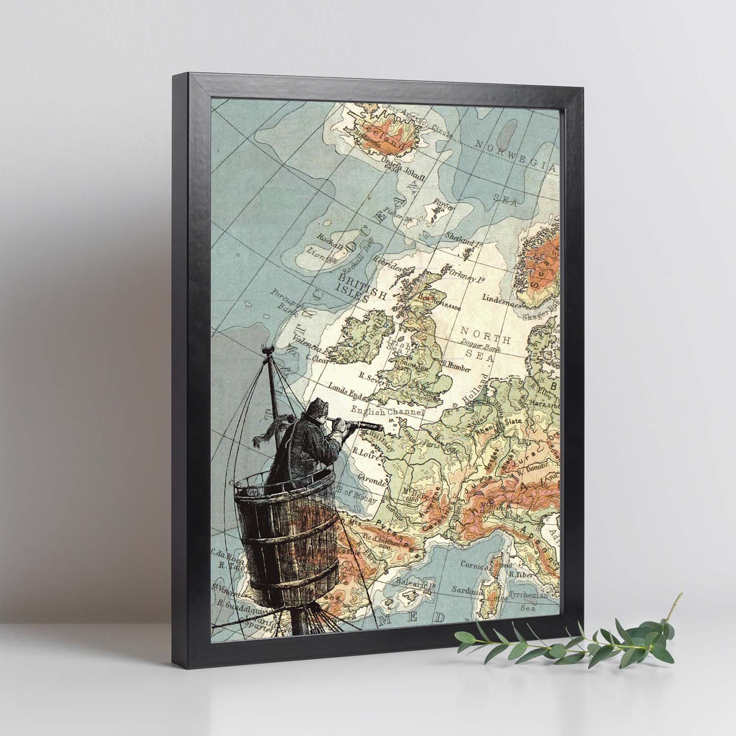Poster de Marinero con catalejo. Láminas de mapas del mundo. Decoración con mapas e imágenes vintage.-Artwork-Nacnic-Nacnic Estudio SL