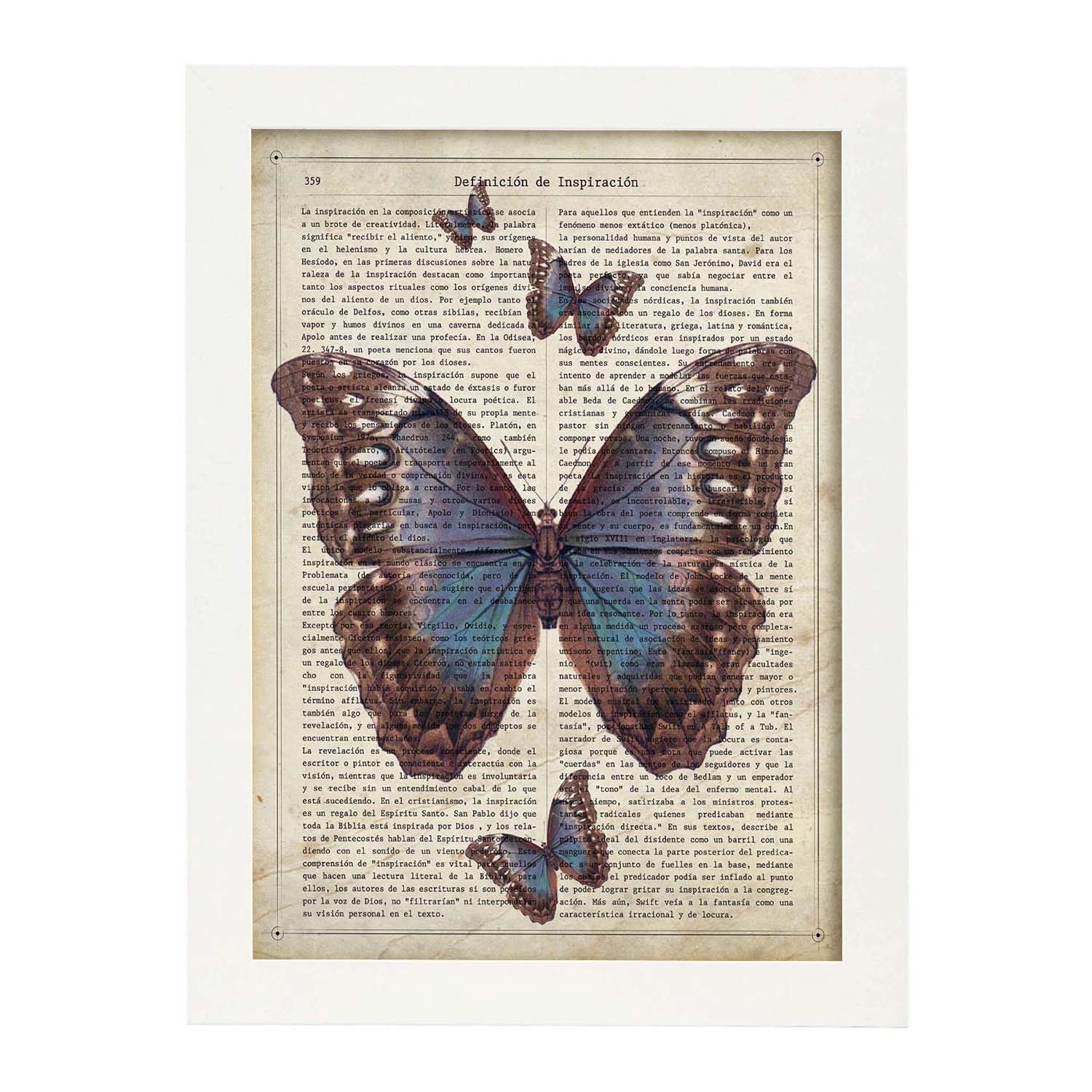 Poster de Mariposa azul negra. Láminas de mariposas. Decoración de mariposas y polillas.-Artwork-Nacnic-A3-Marco Blanco-Nacnic Estudio SL