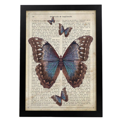Poster de Mariposa azul negra. Láminas de mariposas. Decoración de mariposas y polillas.-Artwork-Nacnic-A4-Marco Negro-Nacnic Estudio SL