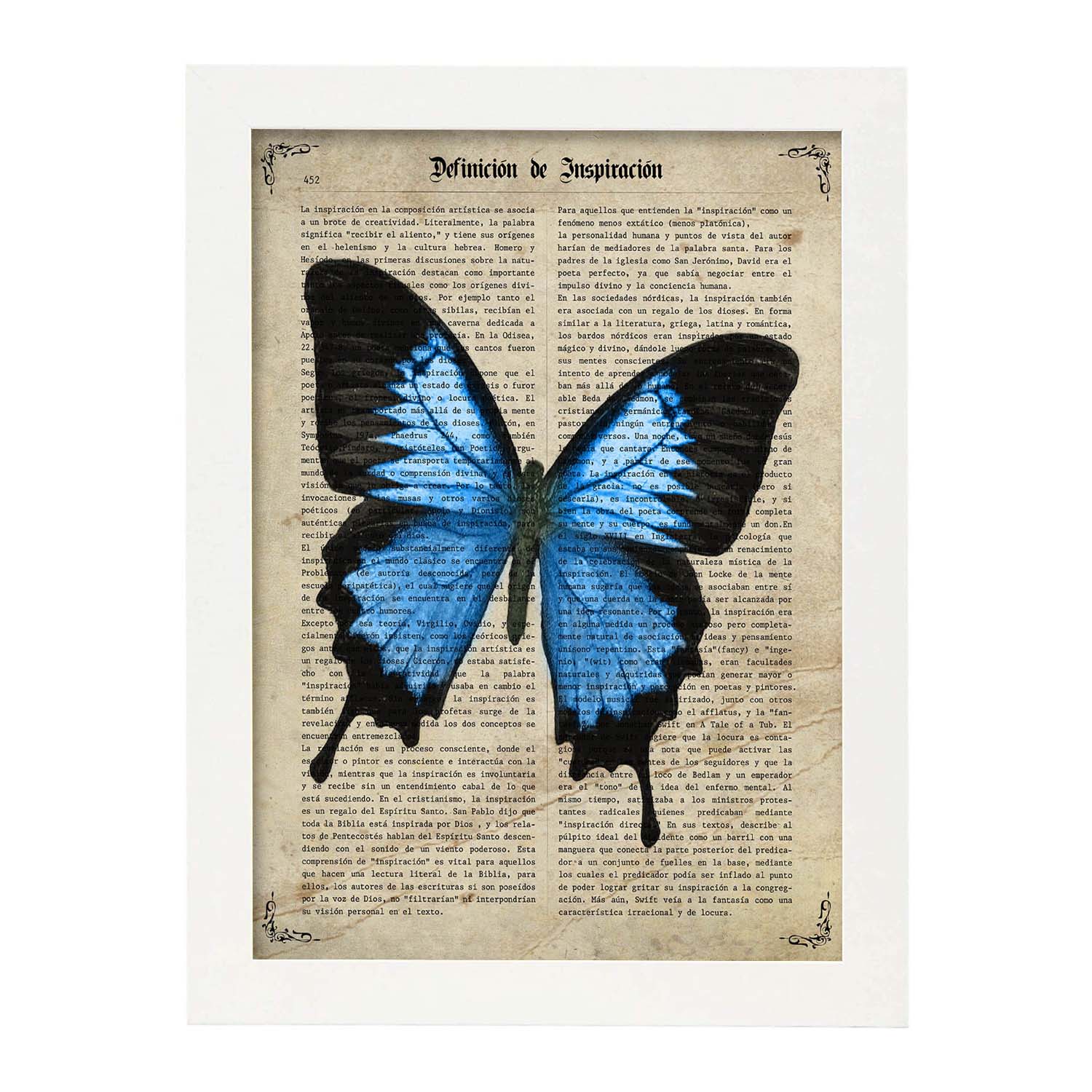 Poster de Mariposa Morfo azul. Láminas de mariposas. Decoración de mariposas y polillas.-Artwork-Nacnic-A3-Marco Blanco-Nacnic Estudio SL