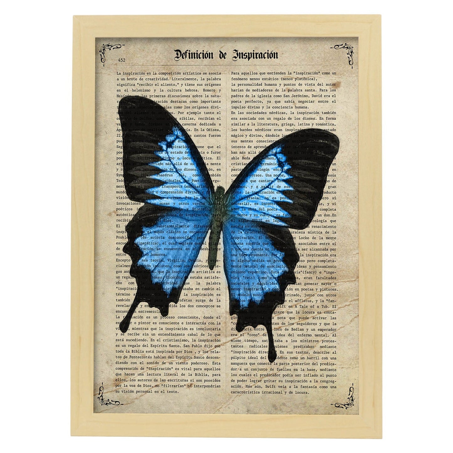 Poster de Mariposa Morfo azul. Láminas de mariposas. Decoración de mariposas y polillas.-Artwork-Nacnic-A3-Marco Madera clara-Nacnic Estudio SL