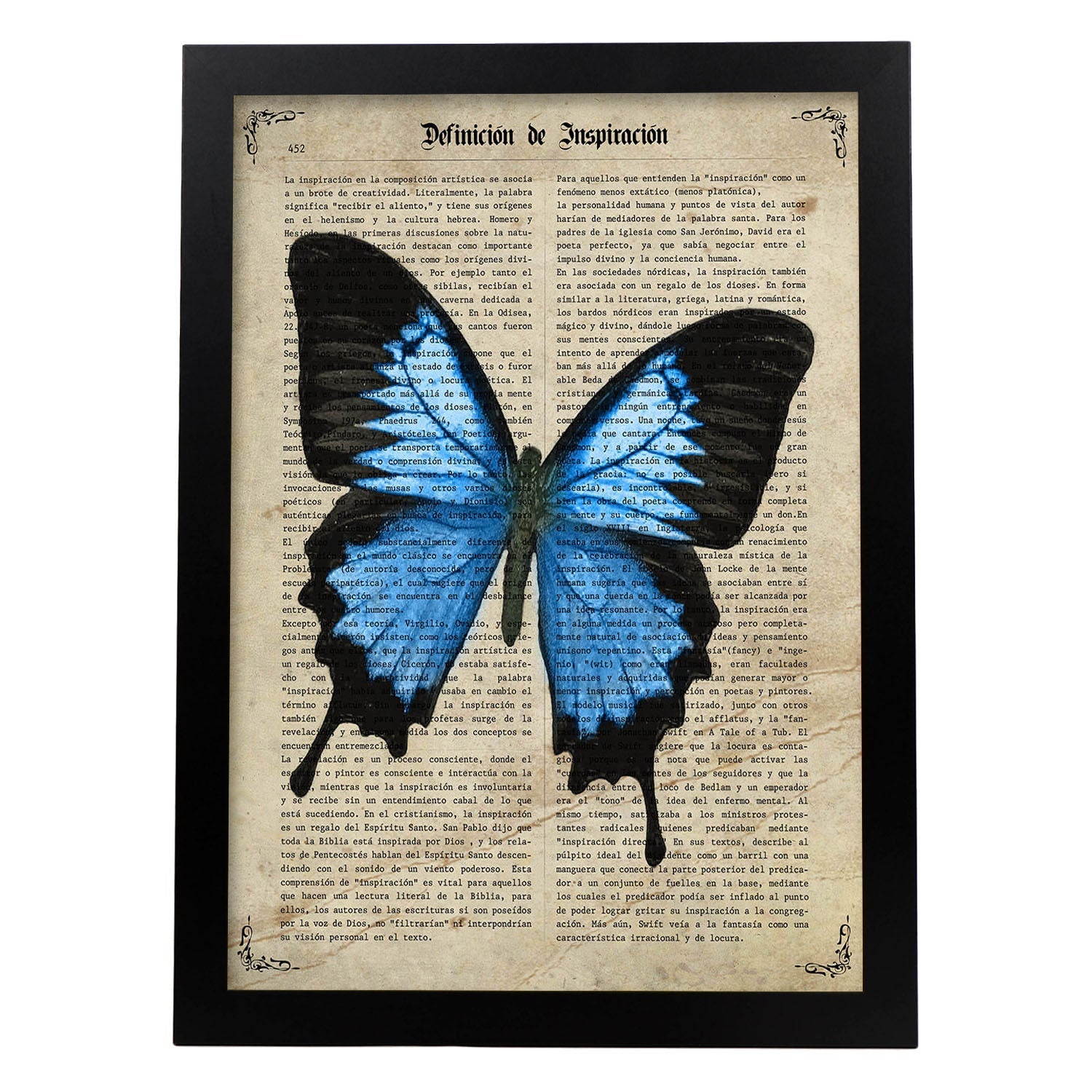 Poster de Mariposa Morfo azul. Láminas de mariposas. Decoración de mariposas y polillas.-Artwork-Nacnic-A3-Marco Negro-Nacnic Estudio SL