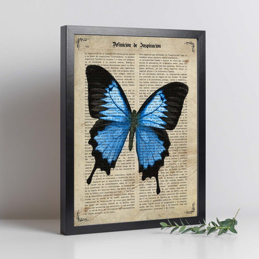 Poster de Mariposa Morfo azul. Láminas de mariposas. Decoración de mariposas y polillas.-Artwork-Nacnic-Nacnic Estudio SL