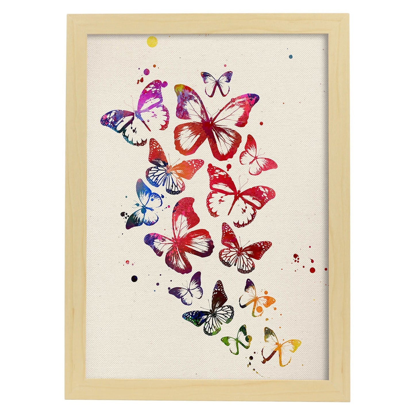 Poster de Mariposas con diseño acuarela. Mix de láminas con estilo acuarela-Artwork-Nacnic-A3-Marco Madera clara-Nacnic Estudio SL