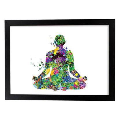 Poster de Meditación estilo acuarela. Mix de láminas con estilo acuarela-Artwork-Nacnic-A4-Marco Negro-Nacnic Estudio SL