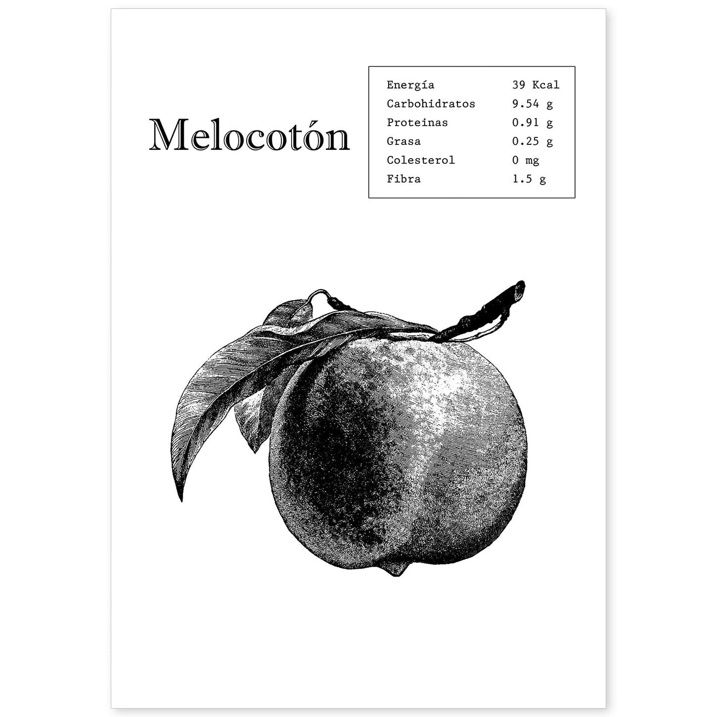 Poster de Melocotón. Láminas de frutas y verduras.-Artwork-Nacnic-A4-Sin marco-Nacnic Estudio SL