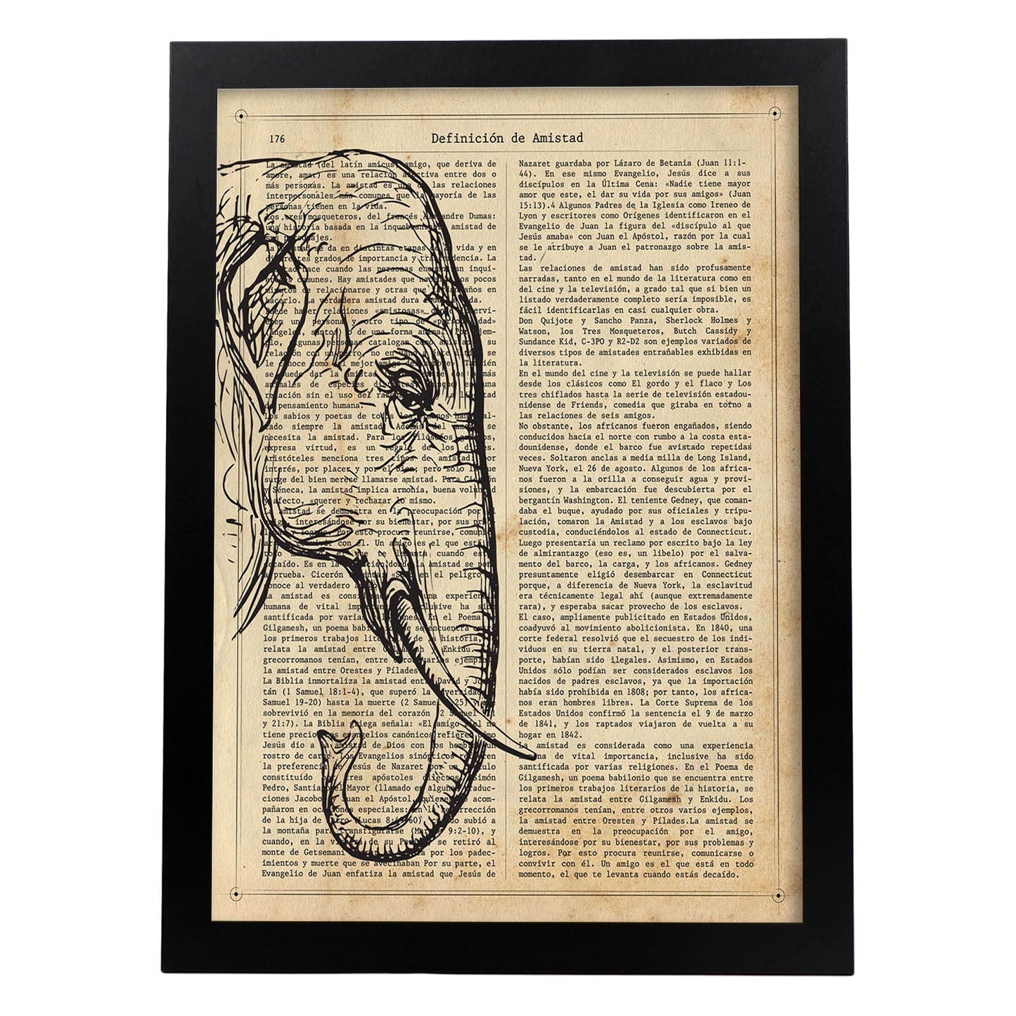 Poster de Memoria de Elefante con definición. Láminas de animales con texto y definición. Diseño de interiores basado en animales.-Artwork-Nacnic-A3-Marco Negro-Nacnic Estudio SL