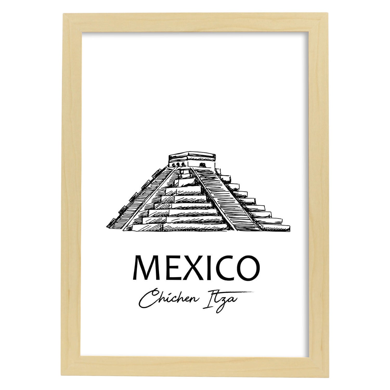 Poster de Mexico - El Castillo. Láminas con monumentos de ciudades.-Artwork-Nacnic-A3-Marco Madera clara-Nacnic Estudio SL