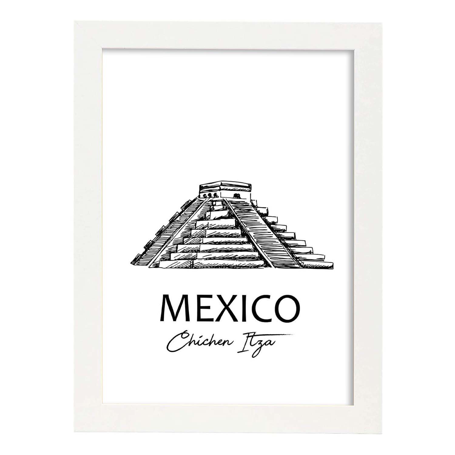 Poster de Mexico - El Castillo. Láminas con monumentos de ciudades.-Artwork-Nacnic-A4-Marco Blanco-Nacnic Estudio SL