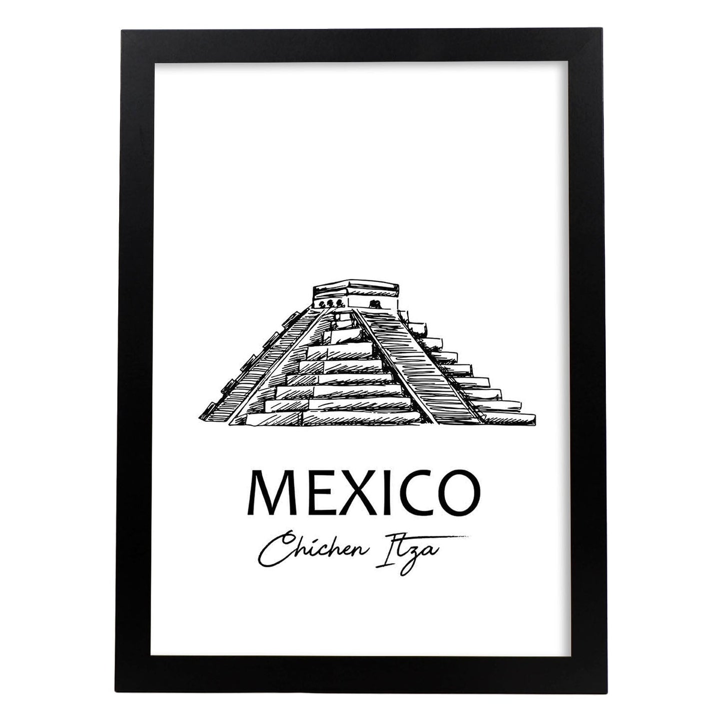 Poster de Mexico - El Castillo. Láminas con monumentos de ciudades.-Artwork-Nacnic-A4-Marco Negro-Nacnic Estudio SL