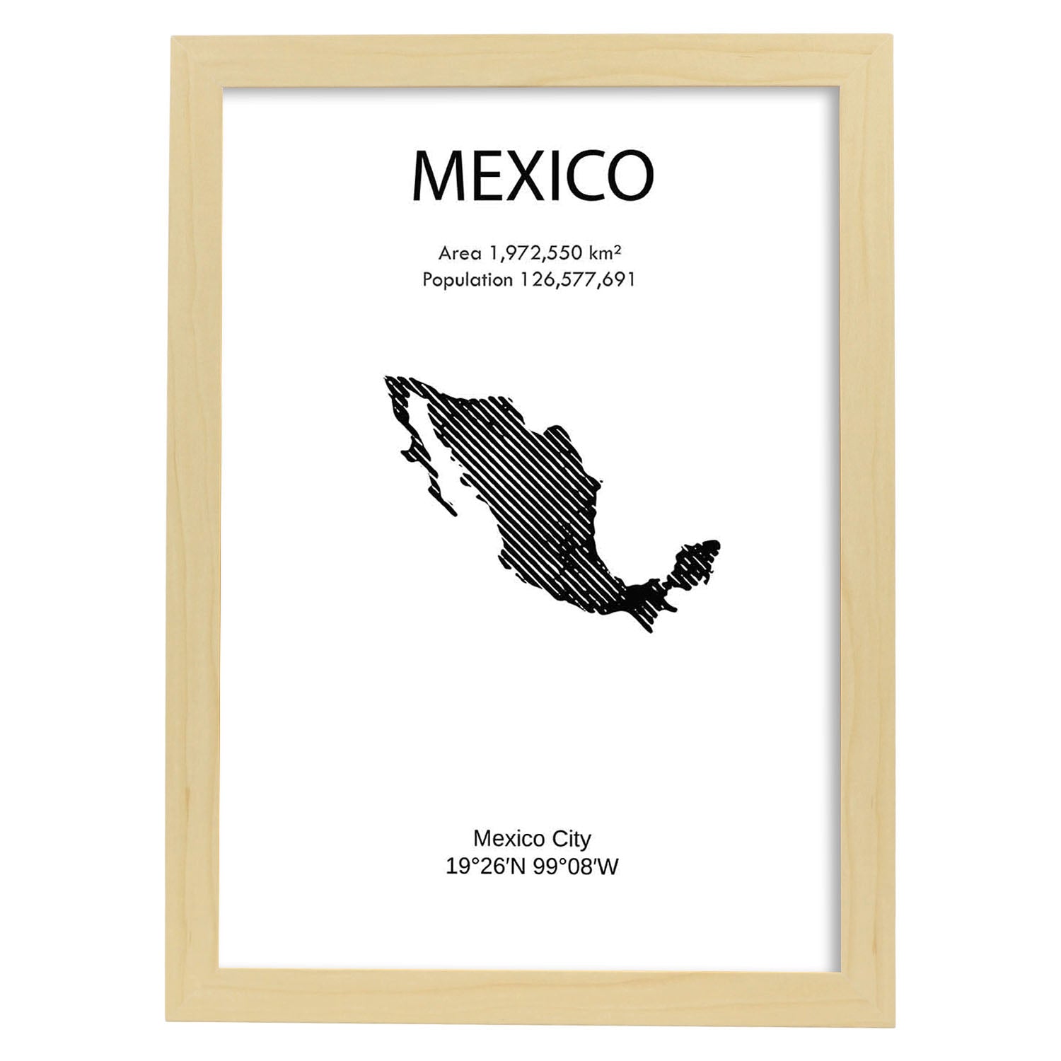 Poster de México. Láminas de paises y continentes del mundo.-Artwork-Nacnic-A3-Marco Madera clara-Nacnic Estudio SL