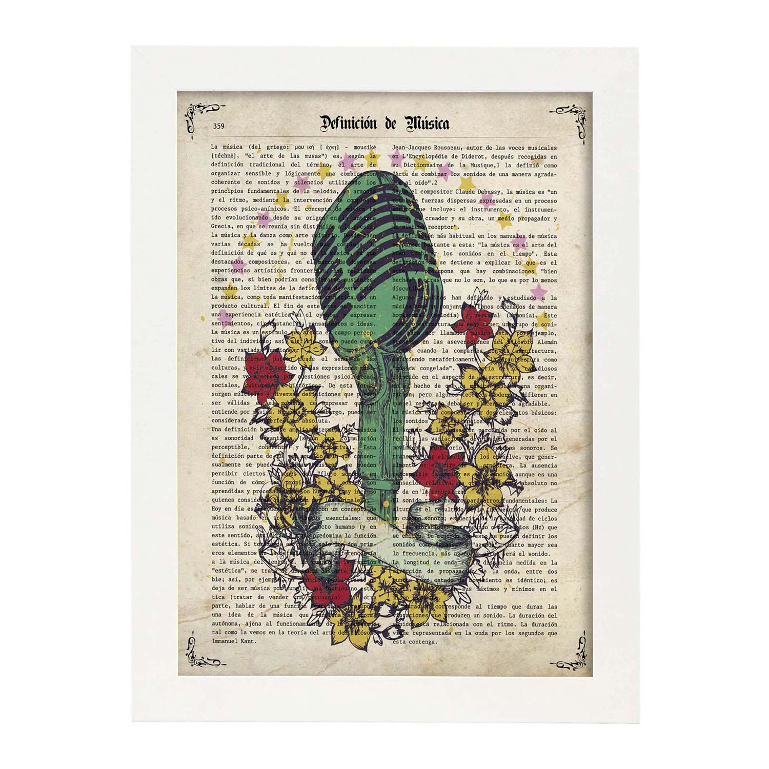 Poster de Microfono con flores. Láminas musicales con definiciones para-Artwork-Nacnic-Nacnic Estudio SL