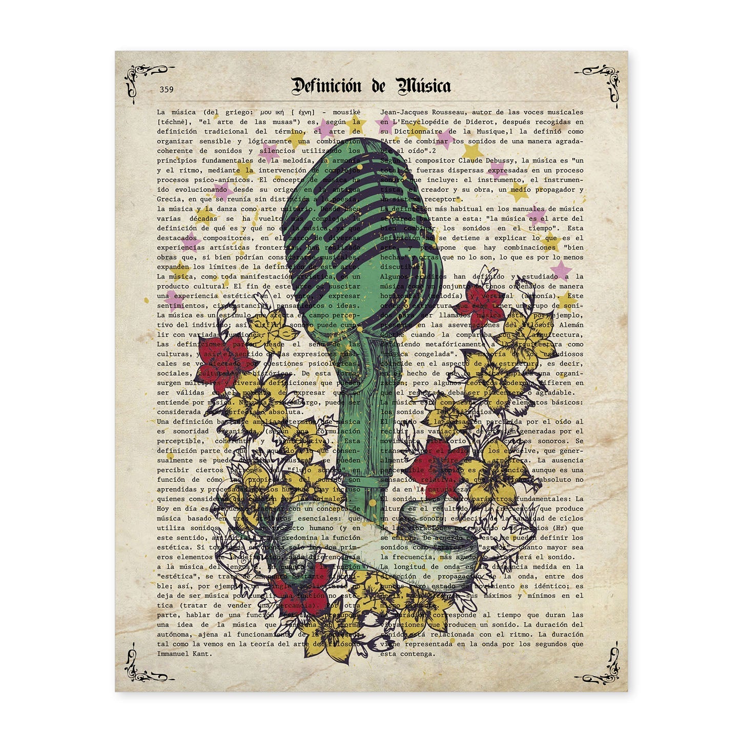 Poster de Microfono con flores. Láminas musicales con definiciones para-Artwork-Nacnic-A4-Sin marco-Nacnic Estudio SL