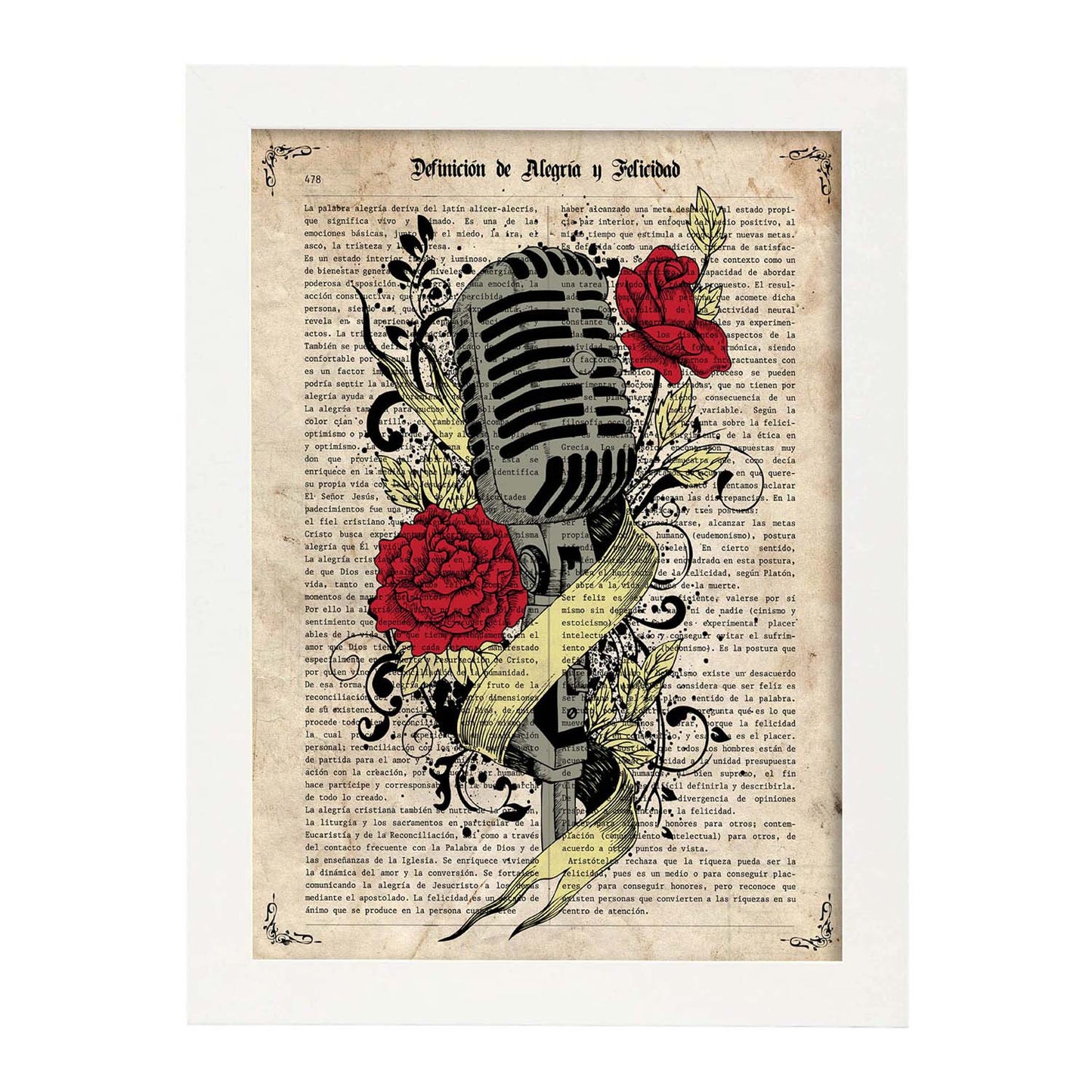 Poster de Microfono con rosas. Láminas musicales con definiciones para-Artwork-Nacnic-Nacnic Estudio SL