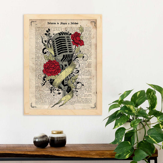 Poster de Microfono con rosas. Láminas musicales con definiciones para-Artwork-Nacnic-Nacnic Estudio SL