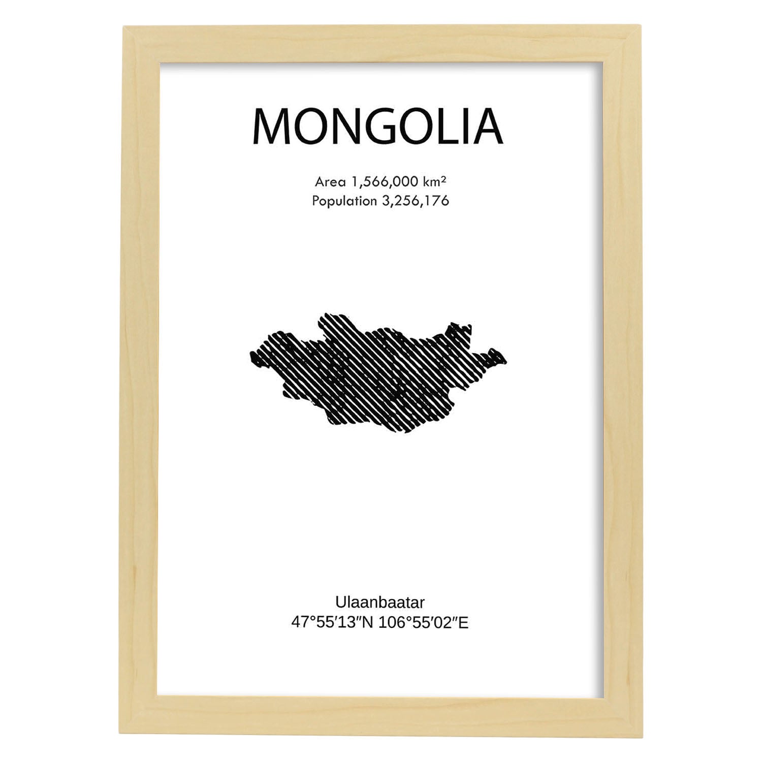 Poster de Mongolia. Láminas de paises y continentes del mundo.-Artwork-Nacnic-A3-Marco Madera clara-Nacnic Estudio SL