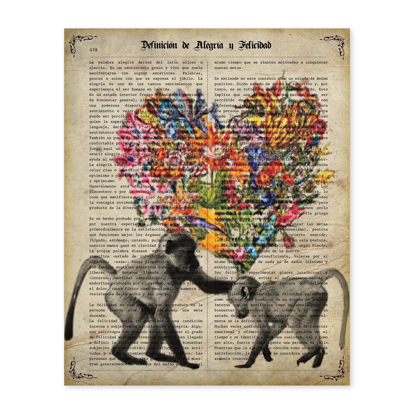 Poster de Monos con ramo de flores. Láminas románticas de amor con definiciones. Ilustraciones para tu pareja, familia, mujer, ...-Artwork-Nacnic-A4-Sin marco-Nacnic Estudio SL