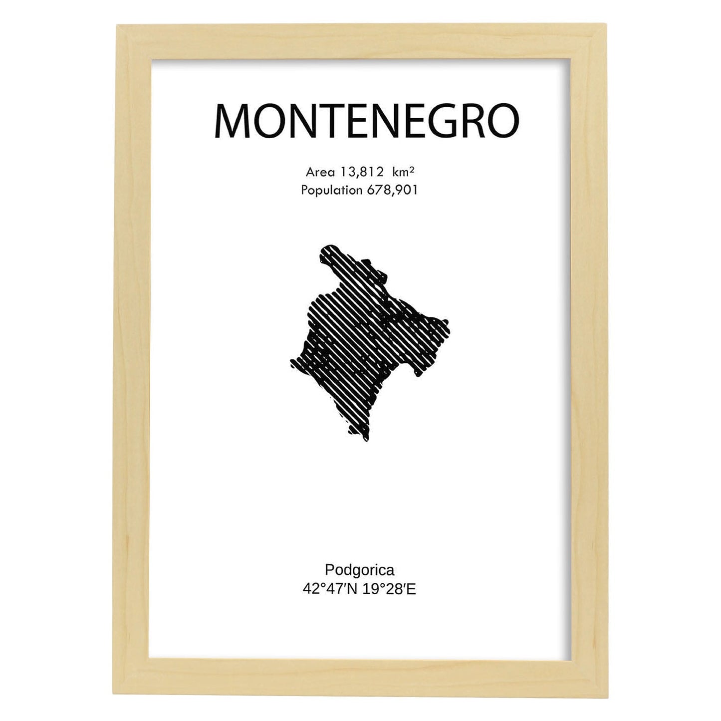 Poster de Montenegro. Láminas de paises y continentes del mundo.-Artwork-Nacnic-A3-Marco Madera clara-Nacnic Estudio SL