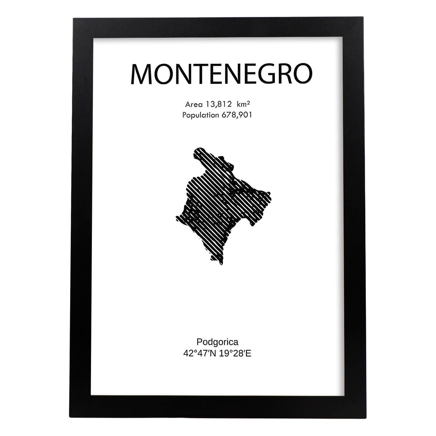 Poster de Montenegro. Láminas de paises y continentes del mundo.-Artwork-Nacnic-A4-Marco Negro-Nacnic Estudio SL