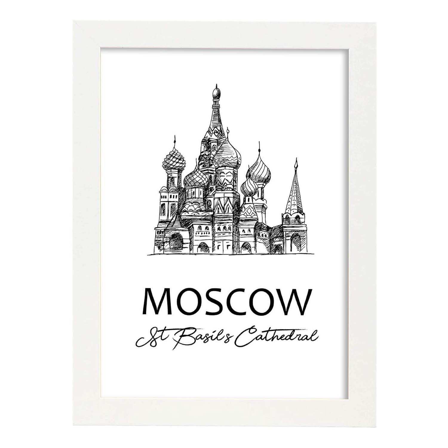 Poster de Moscú - Catedral de San Basilio. Láminas con monumentos de ciudades.-Artwork-Nacnic-A3-Marco Blanco-Nacnic Estudio SL