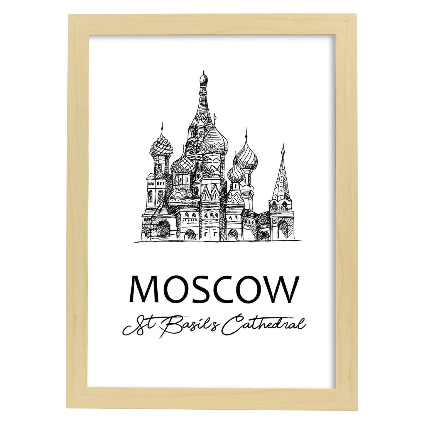 Poster de Moscú - Catedral de San Basilio. Láminas con monumentos de ciudades.-Artwork-Nacnic-A3-Marco Madera clara-Nacnic Estudio SL