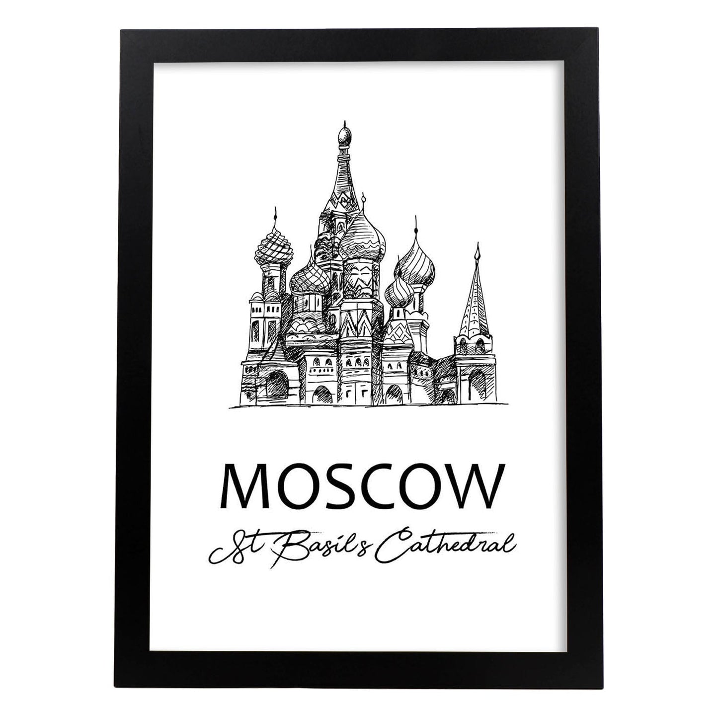 Poster de Moscú - Catedral de San Basilio. Láminas con monumentos de ciudades.-Artwork-Nacnic-A3-Marco Negro-Nacnic Estudio SL