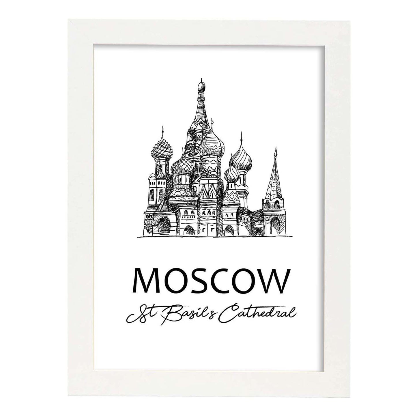 Poster de Moscú - Catedral de San Basilio. Láminas con monumentos de ciudades.-Artwork-Nacnic-A4-Marco Blanco-Nacnic Estudio SL