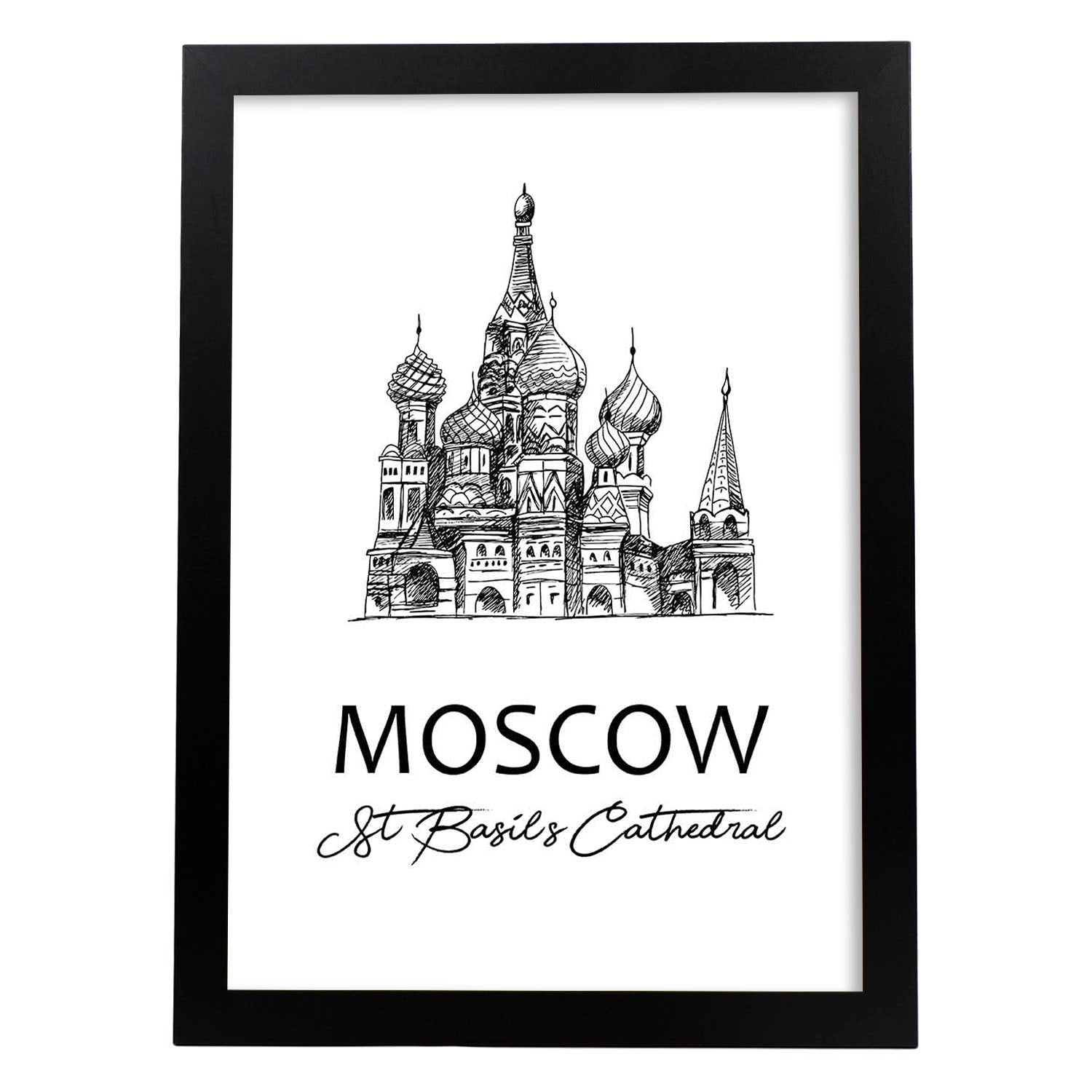 Poster de Moscú - Catedral de San Basilio. Láminas con monumentos de ciudades.-Artwork-Nacnic-A4-Marco Negro-Nacnic Estudio SL