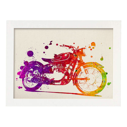 Poster de Moto BMW con diseño acuarela. Mix de láminas con estilo acuarela-Artwork-Nacnic-A4-Marco Blanco-Nacnic Estudio SL