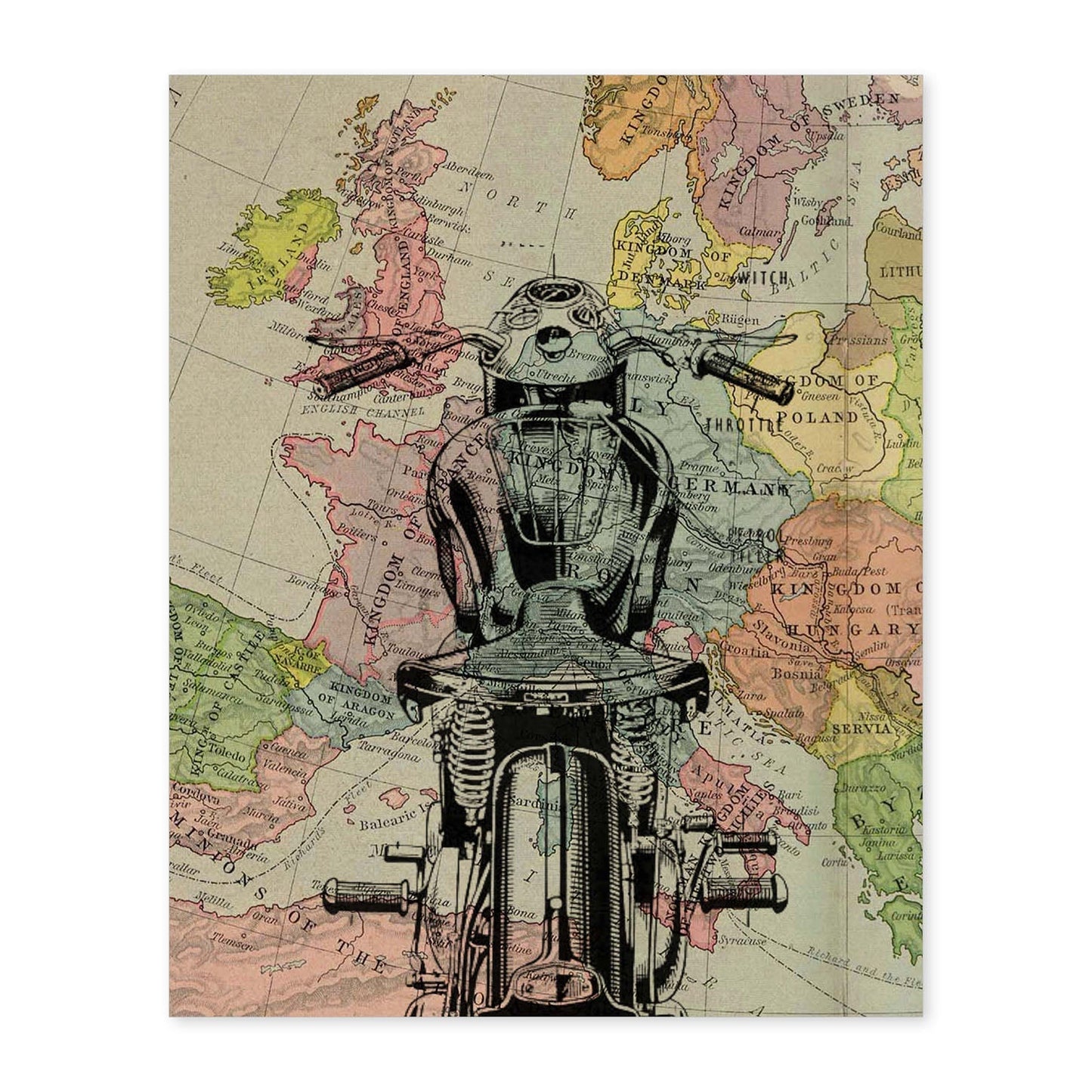 Poster de Moto en Francia. Láminas de mapas del mundo. Decoración con mapas e imágenes vintage.-Artwork-Nacnic-A4-Sin marco-Nacnic Estudio SL