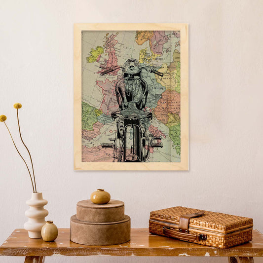 Poster de Moto en Francia. Láminas de mapas del mundo. Decoración con mapas e imágenes vintage.-Artwork-Nacnic-Nacnic Estudio SL