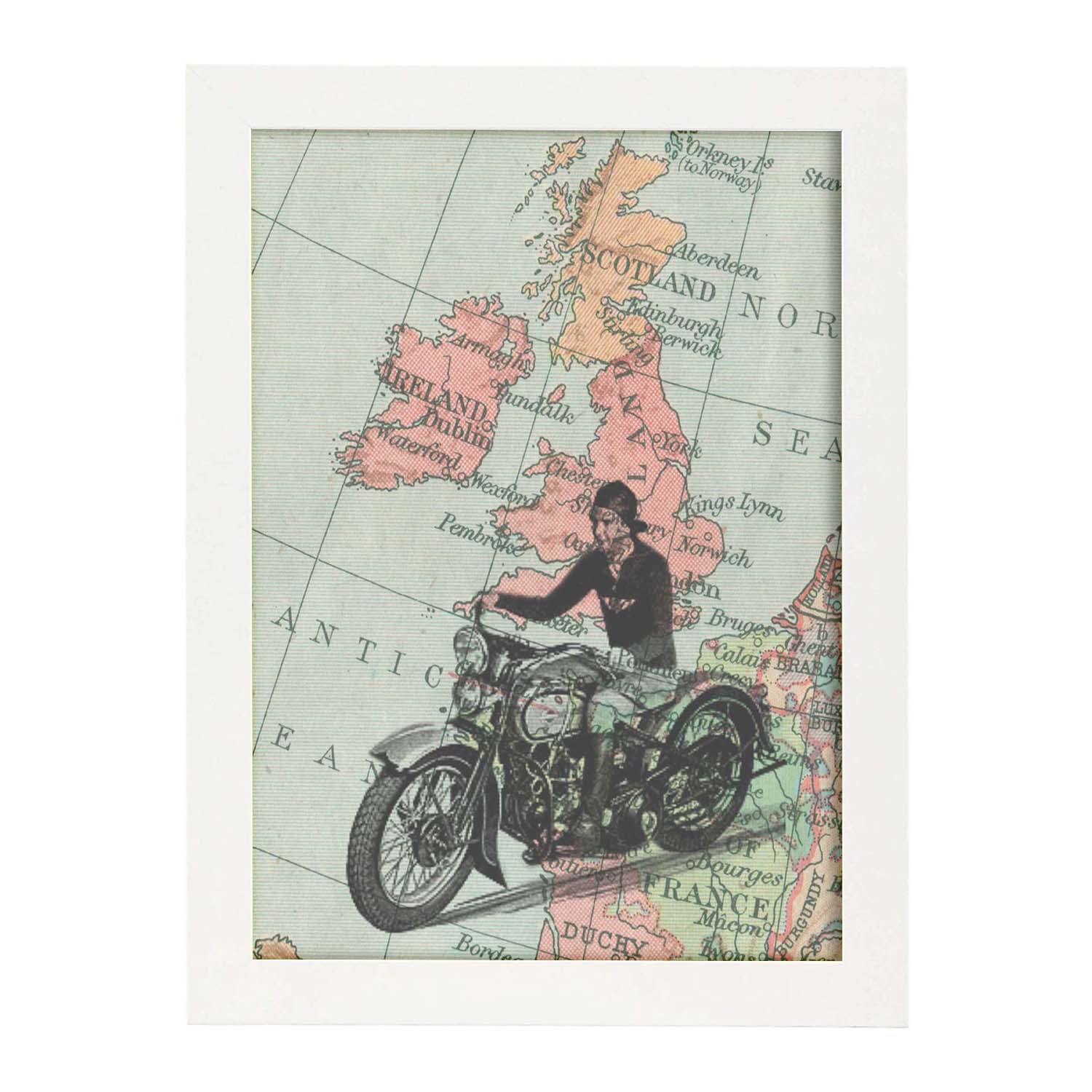 Poster de Moto en Inglaterra. Láminas de mapas del mundo. Decoración con mapas e imágenes vintage.-Artwork-Nacnic-Nacnic Estudio SL