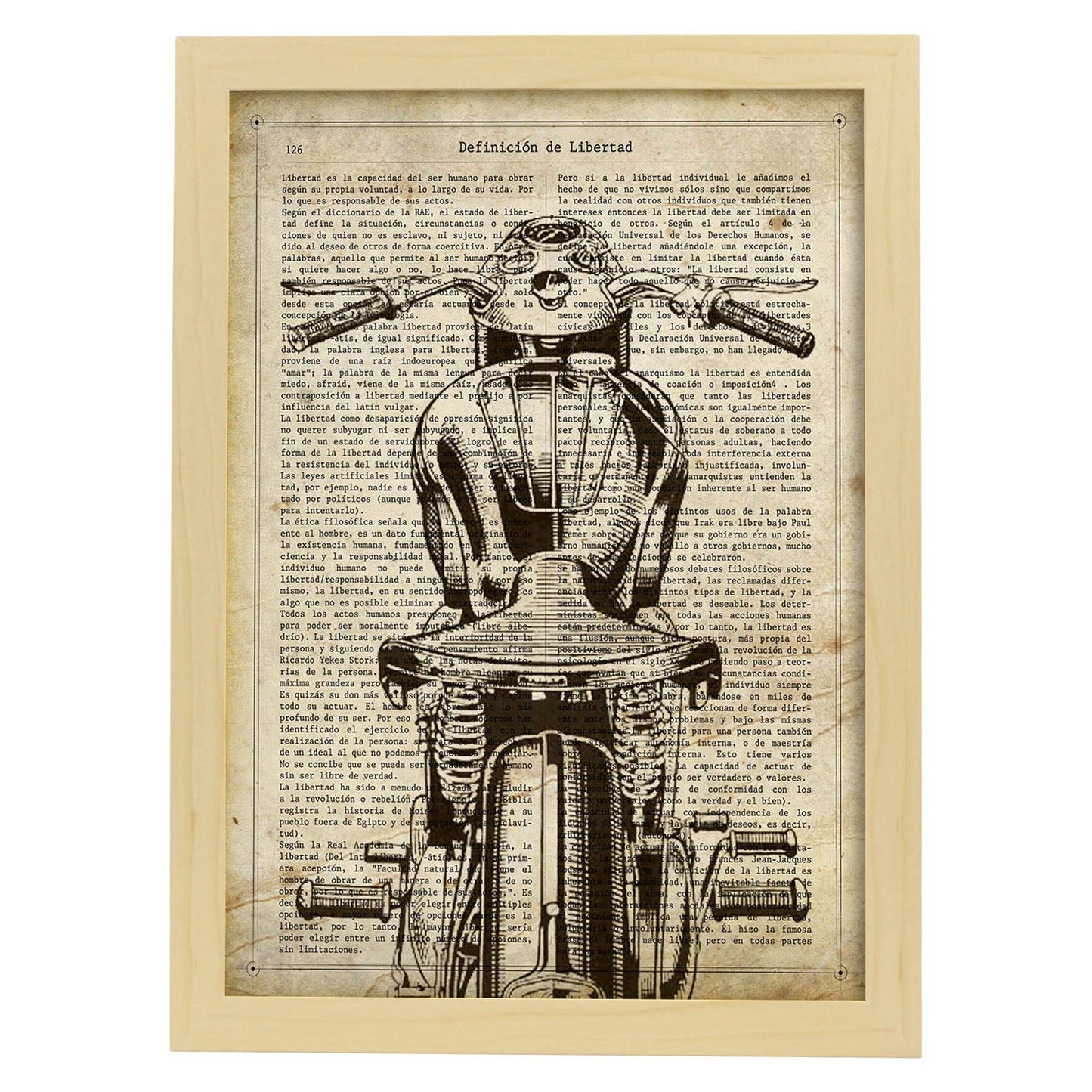 Poster de Moto. Láminas de vehículos con definiciones. Ilustraciones vintage de coches, motos, aviones, -Artwork-Nacnic-A3-Marco Madera clara-Nacnic Estudio SL