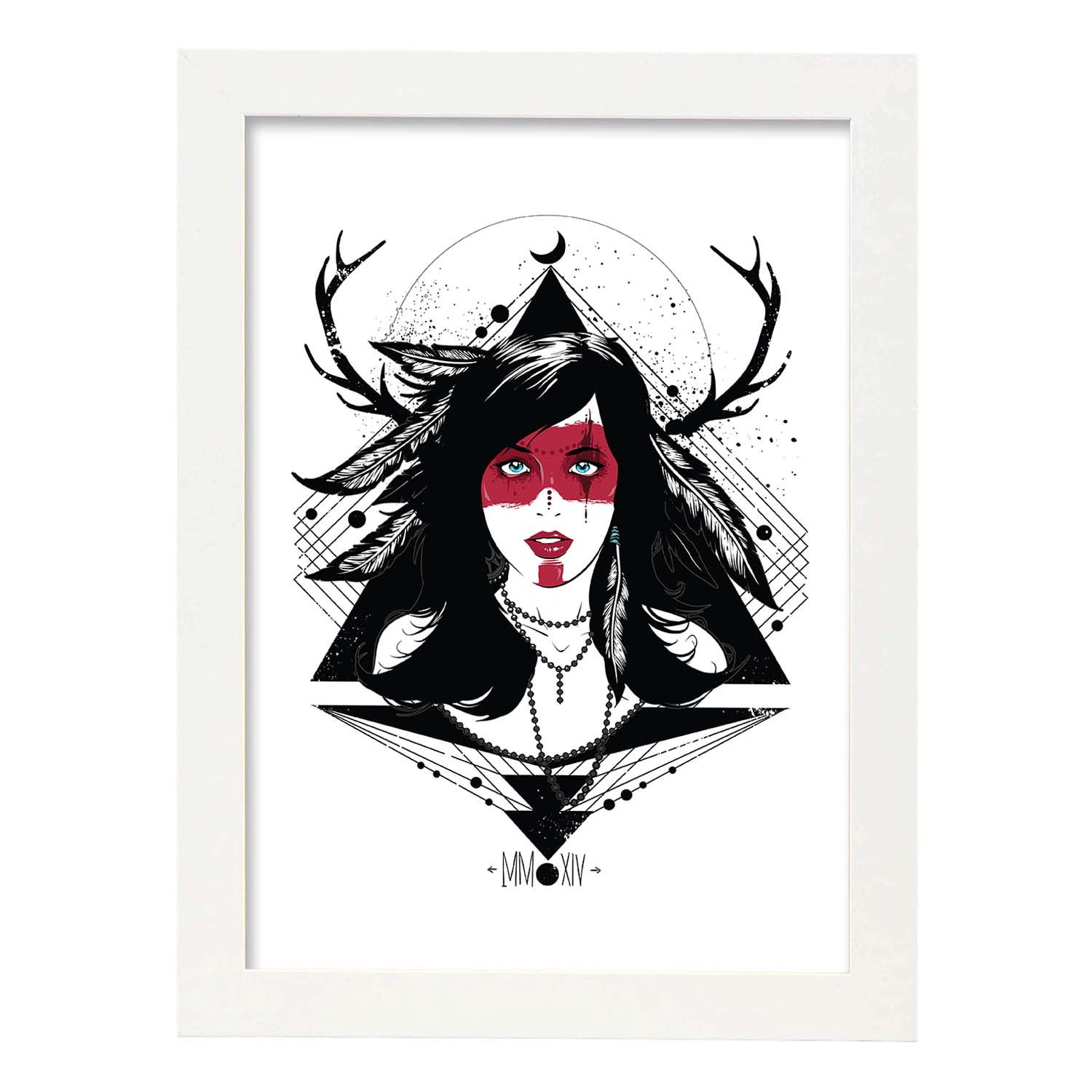 Poster de Mujer con plumas de sangre. Lámina decorativa de diseño.-Artwork-Nacnic-A3-Marco Blanco-Nacnic Estudio SL