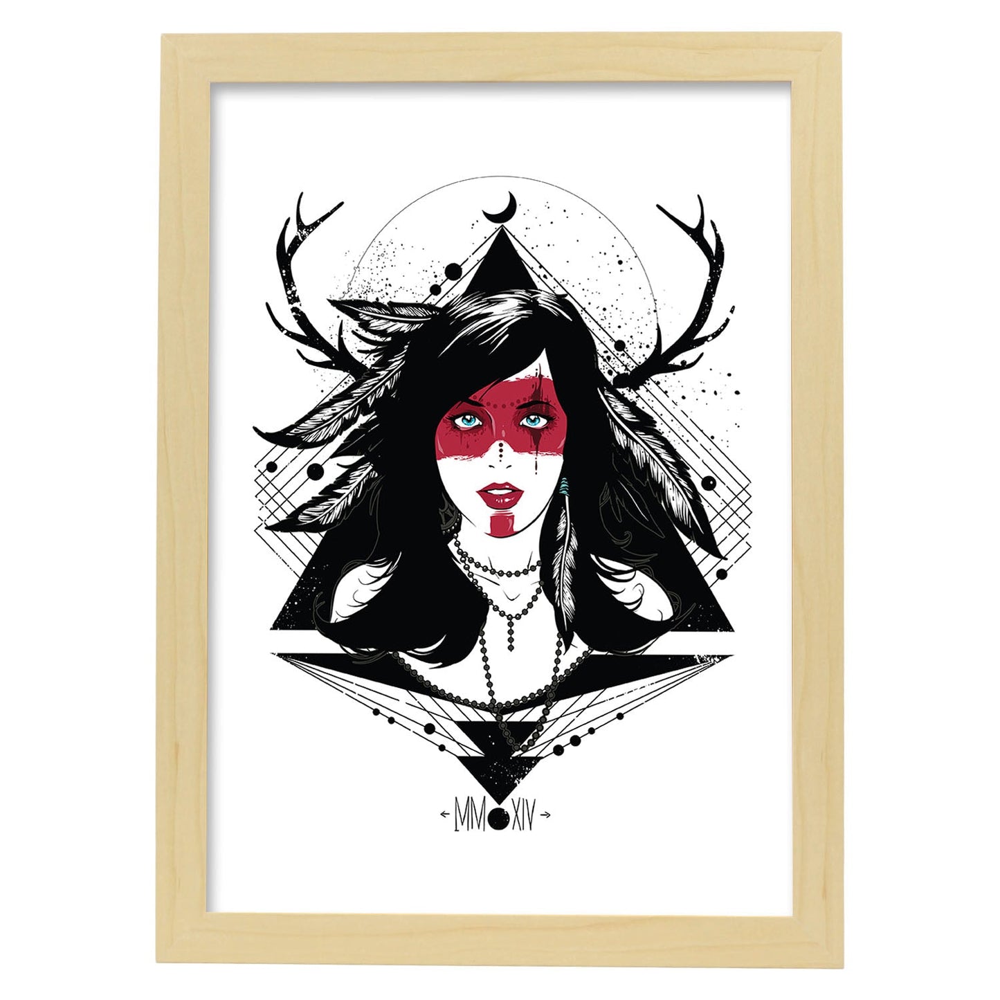 Poster de Mujer con plumas de sangre. Lámina decorativa de diseño.-Artwork-Nacnic-A3-Marco Madera clara-Nacnic Estudio SL