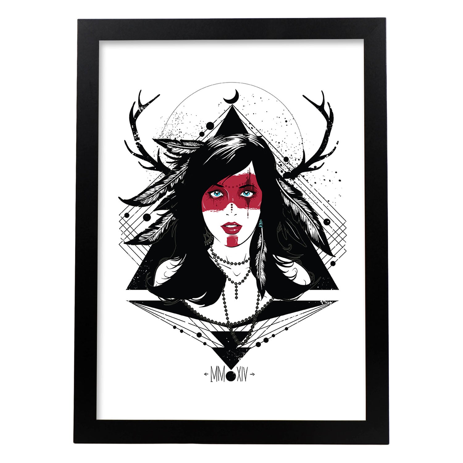 Poster de Mujer con plumas de sangre. Lámina decorativa de diseño.-Artwork-Nacnic-A3-Marco Negro-Nacnic Estudio SL