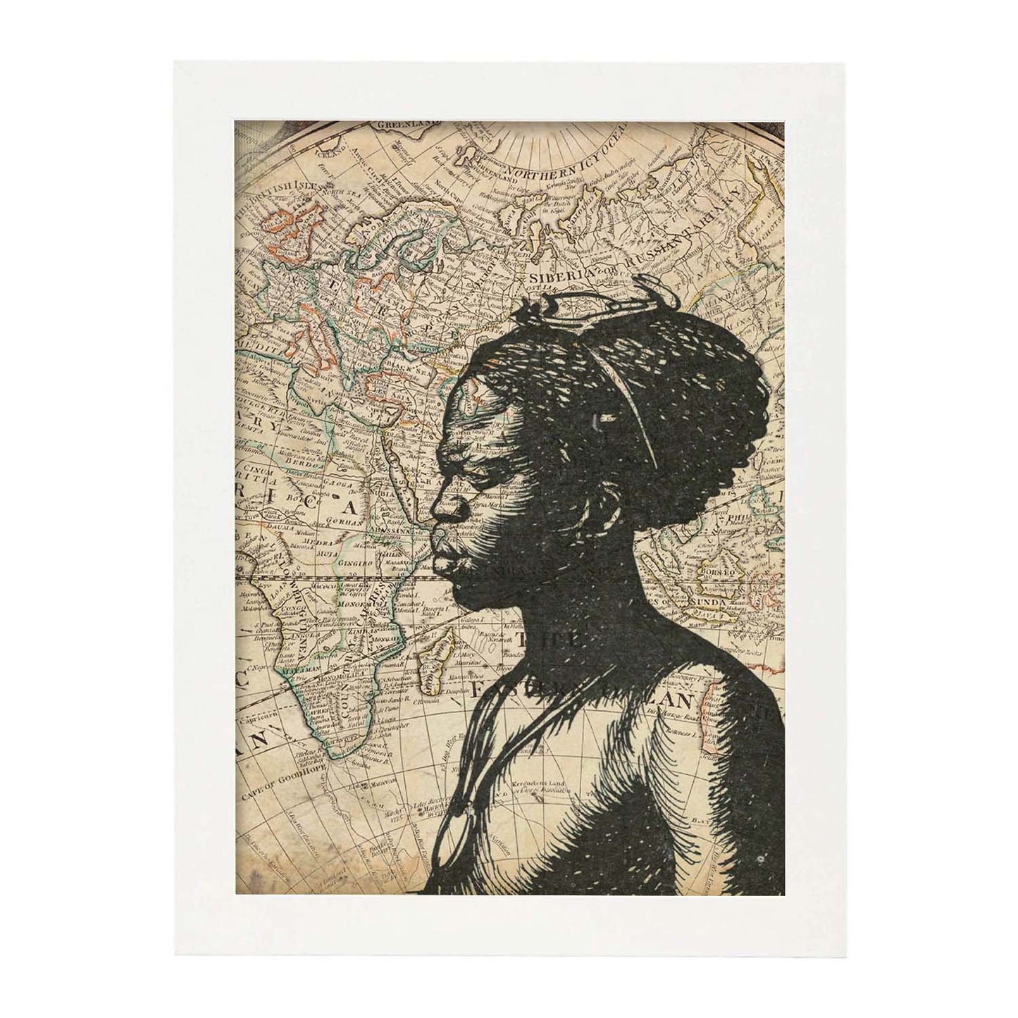 Poster de Mujer mirando Africa. Láminas de mapas del mundo. Decoración con mapas e imágenes vintage.-Artwork-Nacnic-Nacnic Estudio SL